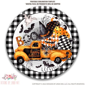 Halloween-bord afdrukbare sublimatieafbeelding, vrachtwagen vol pompoenen, spinnen, vleermuizen, boe-geroep, geest, png-muurkunst, deurhanger, herfst 5-HAL033