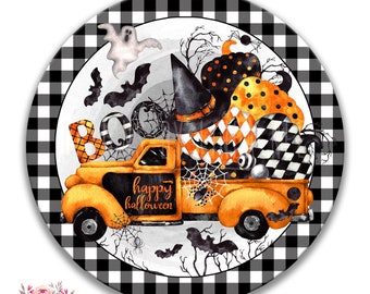 Graphique de sublimation imprimable de l’enseigne d’Halloween, camion rempli de citrouilles araignées, chauves-souris, boo, fantôme, art mural PNG, cintre de porte, automne 5-HAL033