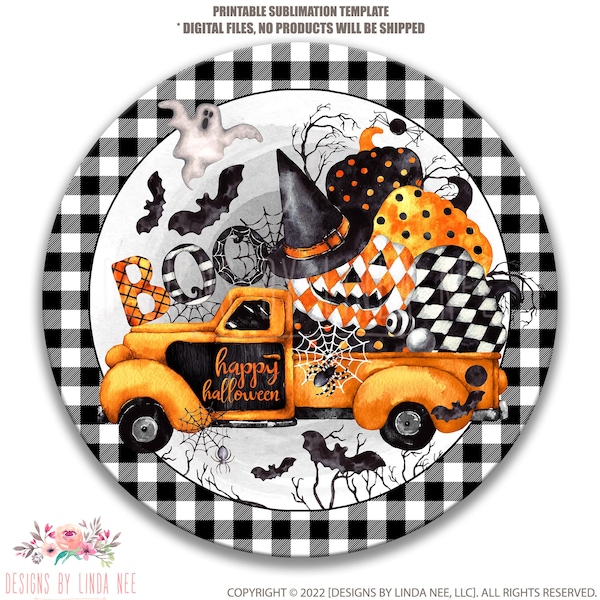 Halloween Sign Printable Sublimation Graphic, Truck full of Pumpkins Spiders, Bats, Boo, Ghost, PNG Wall Art, Door Hanger, Fall 5-HAL033