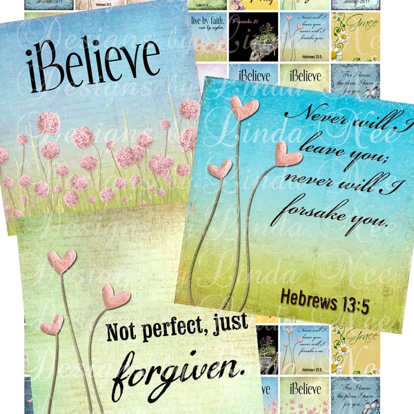 Instant Download, CHRISTian Scripture 4 (1 x 1 inch) Images Digital Collage Sheet, printable sticker, square, jewelry making, Christian 1x1