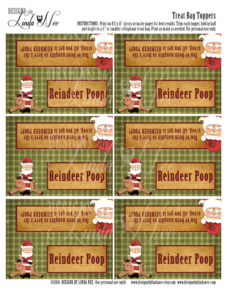Reindeer Poop Treat Bag Topper 4 Printable Party | Etsy