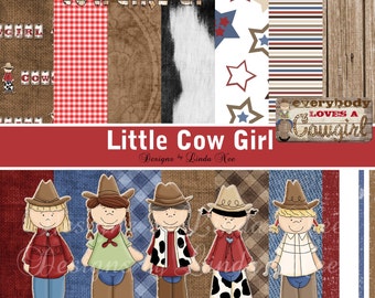 Little Cowgirl Paper Pack and Clip Art Set - Commercial or Personal Use Printable Digital Scrapbooking Background Papers  Free