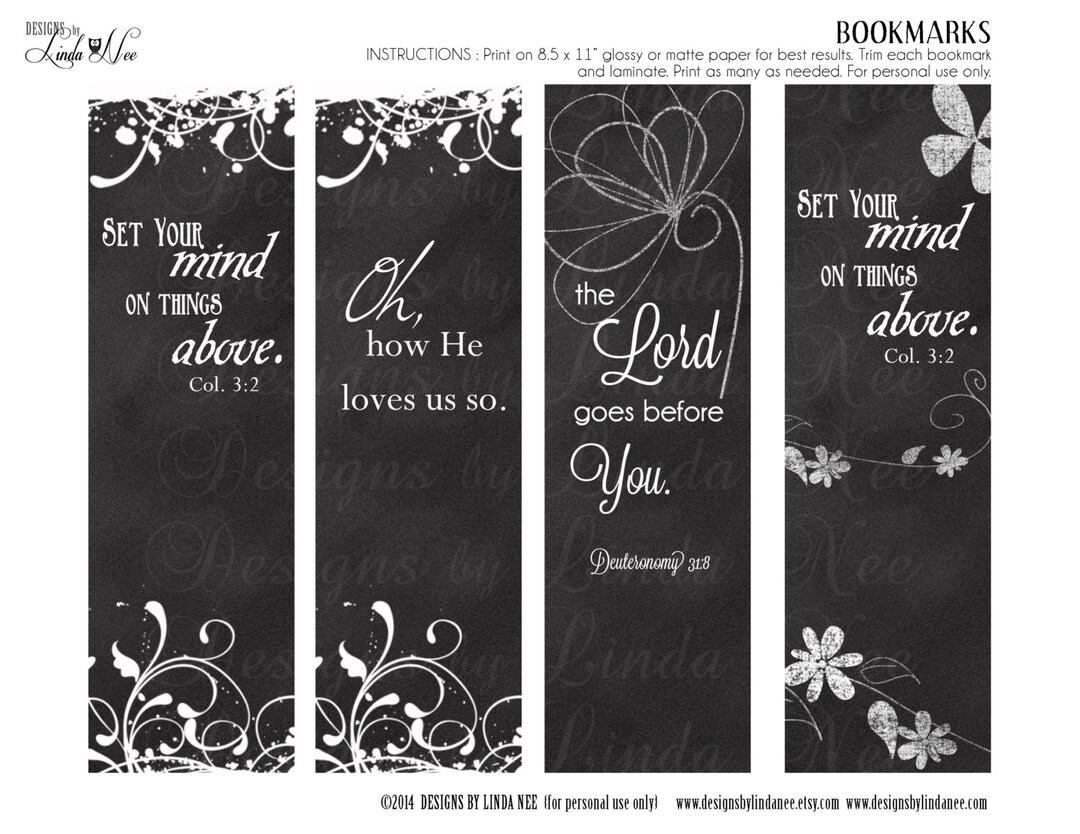 BOOKMARKS ~ Printable Christian Scripture 7 BOOKMARKS Chalkboard ...