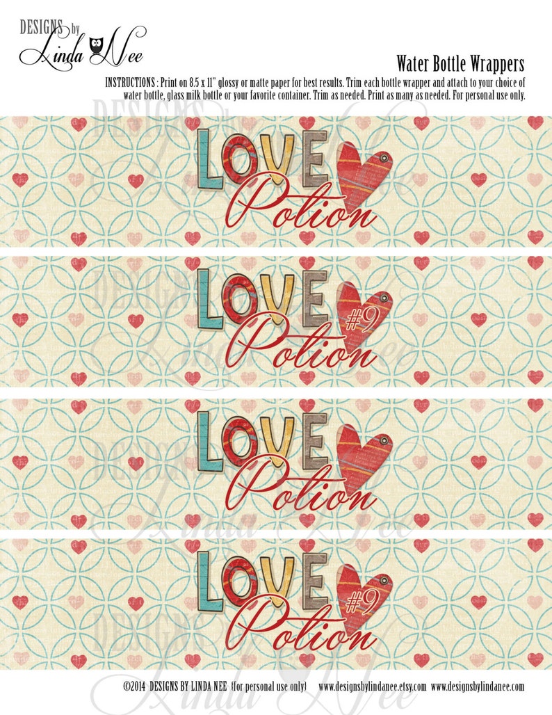 Love potion water bottle labels