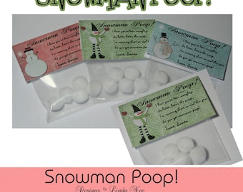 DIY SNOWMAN POOP - Great for a Christmas Stocking Stuffer -Red, Green, or Blue Perfect for Christmas gifts, yankee swaps printable winter