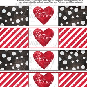 Valentine's Day, Water Bottle Labels, LOVE POTION 9 Water Bottle Wrappers, Instant Digital Download Printable Party Packages Bottle Labels image 4