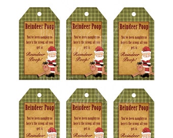 Reindeer Poop Gift Tag Label, Printable Party Package, Rudolph Poop, Craft Fair Favors, Party Favors, Christmas Party Favor, Reindeer Poop