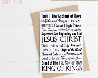 Jesus Christ Names of Jesus King of Kings Emmanuel Printable Christian Greeting Card Instant Download GCH27