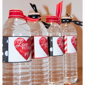 Valentine's Day, Water Bottle Labels, LOVE POTION 9 Water Bottle Wrappers, Instant Digital Download Printable Party Packages Bottle Labels image 2