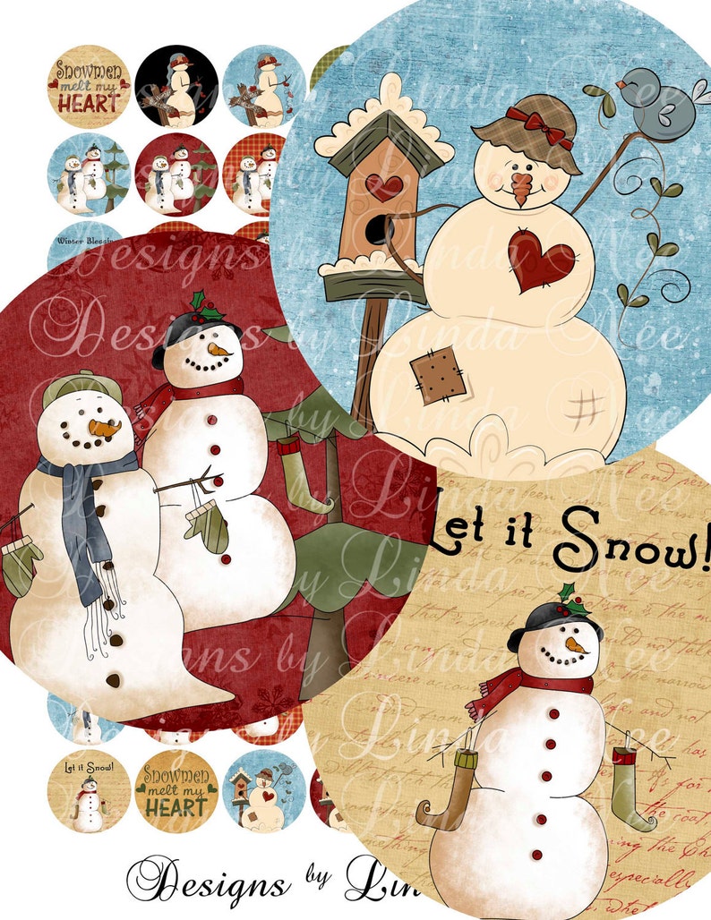 Instant download snowman warm winter wishes 20 mm round  etsy