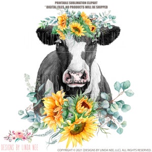 Sunflower PNG, Cow PNG, Cow and Sunflowers Download, Sublimation Cow, Coffee Tumbler Graphics, Waterslide Graphic, T-Shirt Design 5-FRM002