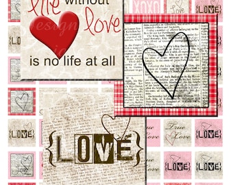 Instant Download - Vintage Love (2 x 2 Inch) Images Digital Collage Sheet  SALE printable stickers love life faith hope create