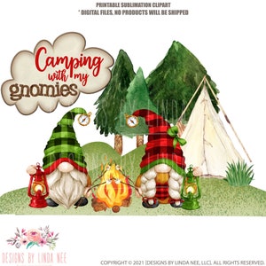 Camping Gnome PNG, Summer Gnome Clipart, S&#39;mores, Coffee Mug, Tumbler Graphics Download, Pillow Images, T-Shirt Design, Towel 5-CMP001