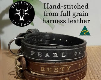 Hermann Oak leather dog cat collar personalised fully handmade
