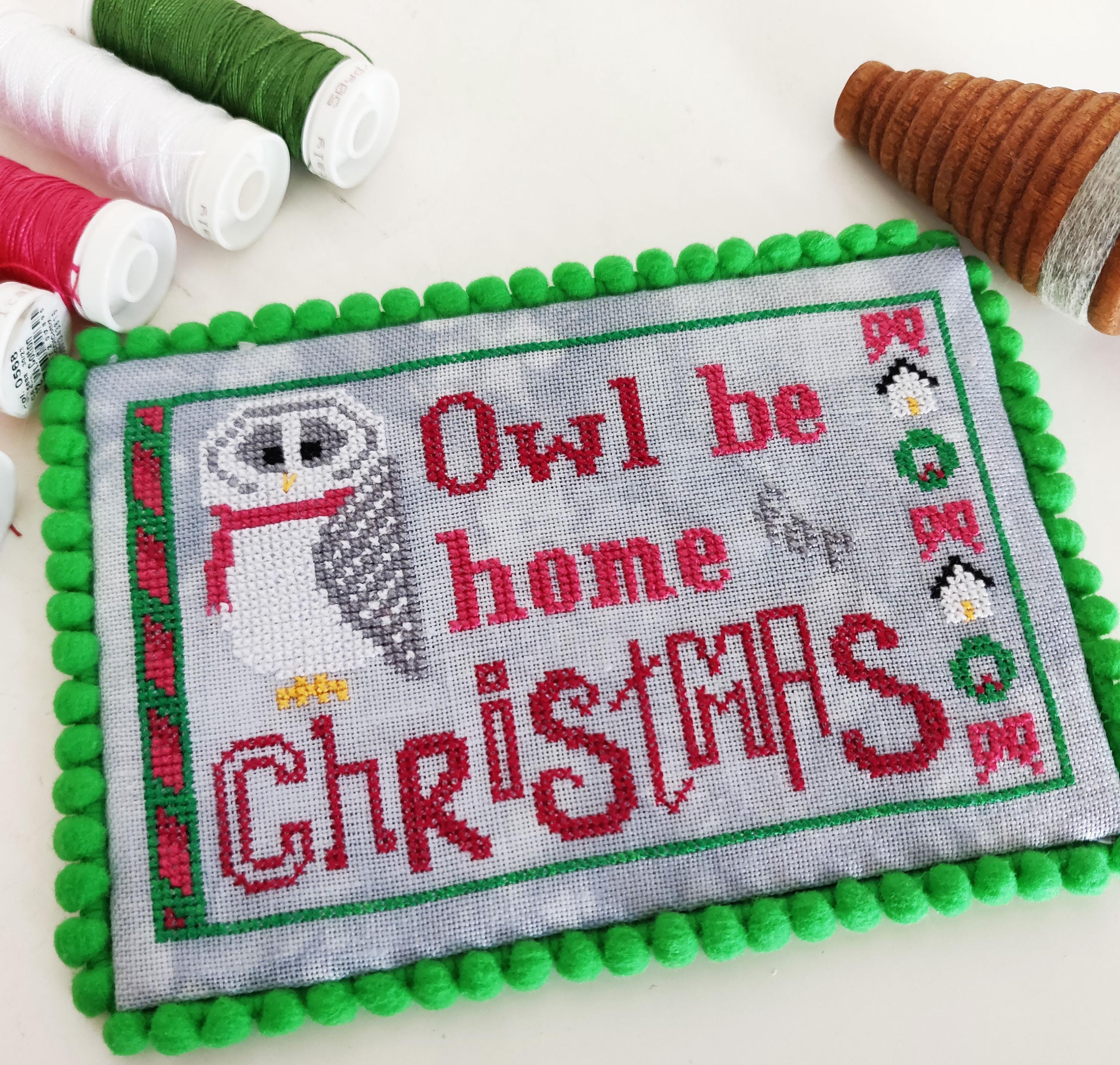 Owl Be Home for Christmas Cross Stitch Chart - PDF digital cross stitch pattern, original design. Pu