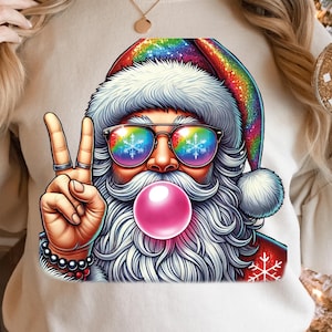Retro Santa Christmas Blowing Bubble PNG, Vintage Merry Christmas PNG, Funny Santa With Sunglasses Xmas Holiday Sublimation Digital Download