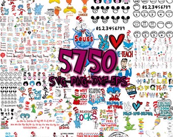 Dr Seuss SVG-bundel, Dr Seuss leraar shirt, Dr Seuss clipart, Cricut, Dr Seuss citaten, kat in de hoed Svg, terug naar school png, ding Svg