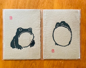 Matsumoto Hoji Toads Set of Two Block Prints on Handmade Paper