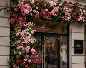 Adereço personalizado para vitrine, guirlanda de flores de seda, decoração para porta de entrada, arranjo floral artificial