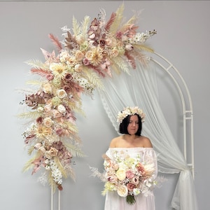 Blumen Ecke Swag, Boho Hochzeitsgirlande, Hochzeitsbogen Dekor, beige und rosa Blumengesteck, Seidenlaublaubblumen, Blumenbogen