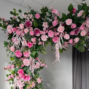 Garden party pink flower decor, greenery garland, silk arbor flower, front shop decor, flower archway, arch arrangement, flower decoration