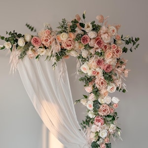 Peach flowers on wedding backdrop, flower holiday decorations, faux pink garland, wedding aisle decor, bridal shower decor
