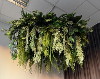 Faux greenery chandelier, hanging greenery, ceiling greenery arrangement, artificial wedding greenery, restaurant decor, front shop garland