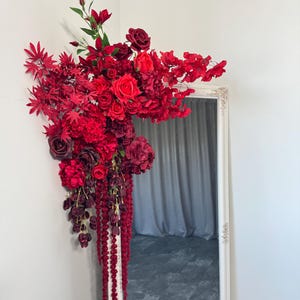 Burgundy flower swag, wedding arch decor, goth corner swag, silk red arbor flowers, floral arrangement, flower event props, flower archway