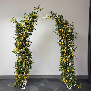 Horn faux lemon arch arrangement, citrus decorations, fake fruit decor, spring garland, artificial lemon party backdrop