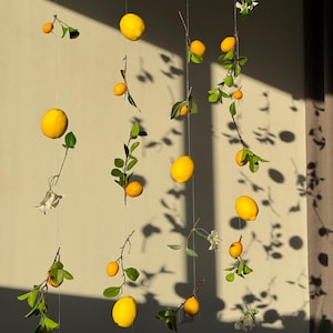 Fake lemon hanging garland, lemon centerpiece, citrus wedding decor, summer backdrop, garden party decor, artificial fruit photo props