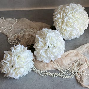 White rose bridal bouquet, silk wedding bouquet, ivory bridesmaid bouquet, wedding accessories, artificial wedding flowers arrangement