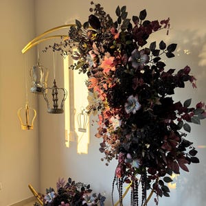 Gothic flower corner swag, black and burgundy wedding garland, arch arrangement, welcome sign flower, party flower backdrop