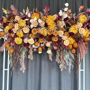 Burgundy orange arch, burnt orange bridal, terracotta swag, autumn flower decor, rust orange wedding, wedding backdrop, fall arrangement