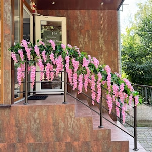 Silk flower staircase garland, wisteria wedding garland, wedding arch decor, pink floral arrangement, mantel garland, party flower decor