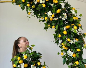 Artificial lemon branch decor, silk greenery arrangement, summer garland decorations