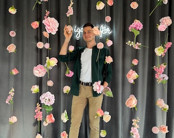 Ghirlanda floreale da appendere per matrimonio, sfondo per matrimonio, ghirlanda di fiori di seta, decorazione floreale da parete, set di fiori da soffitto, sfondo per compleanno