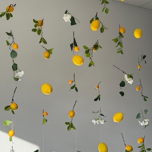 Lemon wedding garland, summer citrus garland, farmhouse decor, hanging fake fruit garland, garden party decor, floating lemon decor