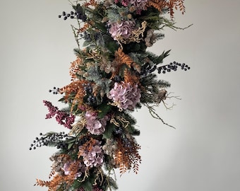農家風クリスマスマントルガーランド、シルクのクリスマスグリーンテーブルランナー、階段アレンジメント