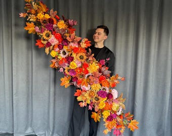 Thanksgiving flower garland, autumn wedding decor, fall flower swag, sunflower garland, fall event flowers, mantle garland, arbor flowers