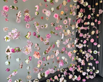 Silk artificial peony garland, faux pink flower wall hanging, floating flower, garden party decor, real touch flower, bridal shower decor