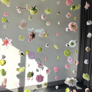 Silk floating flower garland, faux hanging flowers, artificial ceremony flowers, pastel flower wall, birthday photo backdrop, flower curtain