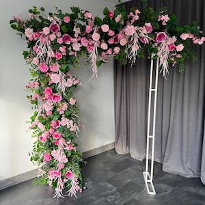 Pink rose and greenery facade garland, front shop flowers, ceremony backdrop, garden party flowers, restaurant greenery, silk aisle flowers