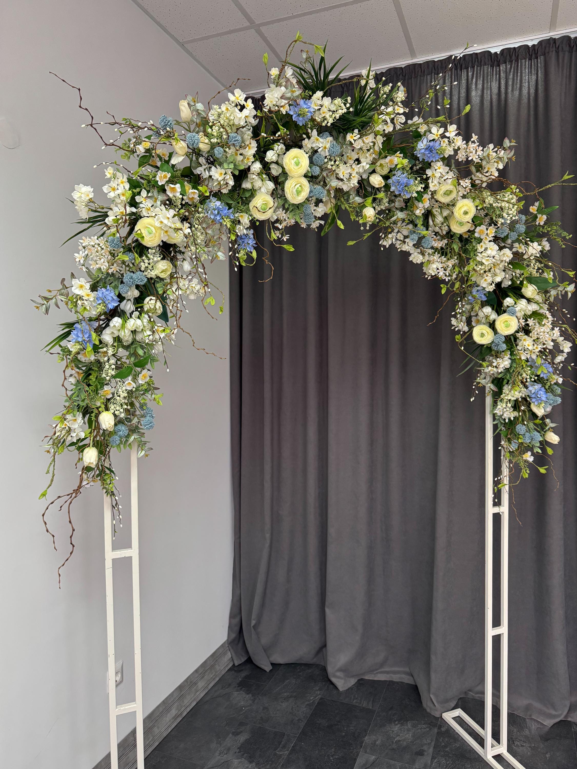 White Blue Yellow Spring Flower Arch, Silk Wildflowers Garland, Arbor ...