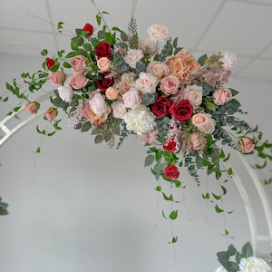 Flower corner swag, wedding arch arrangement, silk aisle flower, red rose arch decor, ceremony swag, bridal shower decor, wedding backdrop