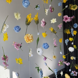 Floral string backdrop, hanging flower garland, real touch flowers, flower strands birthday backdrop, flower party decor, floating flowers