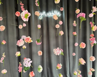 Hanging flower garland, flower curtain backdrop, birthday backdrop, wedding reception, photoshoot decoration, floating flower wall hanging