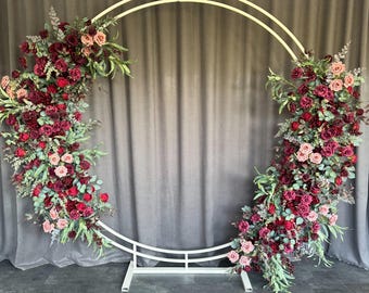 Burgundy wedding flower garland, greenery flower arch, eucalyptus floral garland, fall wedding backdrop, floral archway