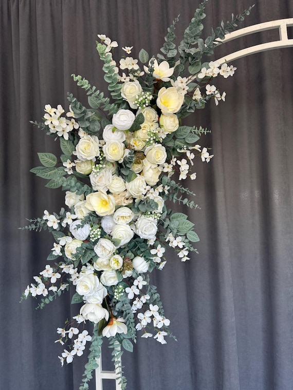 White and Green Wedding Flowers, Rose Eucalyptus Flower Swag