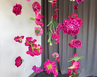 Fiore rosa pendente, ghirlanda di fiori di seta, sfondo floreale galleggiante per compleanno, accessori per foto, fiori galleggianti, decorazioni per addio al nubilato, parete floreale