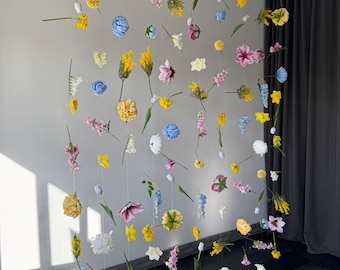 Decorazioni per feste con fiori pastello, fiori artificiali galleggianti in seta, ghirlande floreali sospese, fondali per matrimoni, fili floreali, cerimonia nuziale